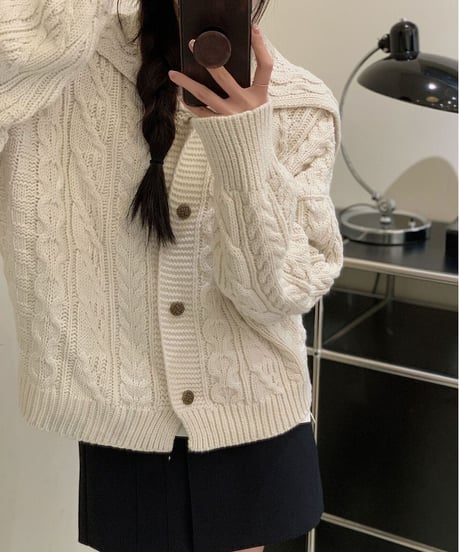 sailor collar knit cardigan/3color