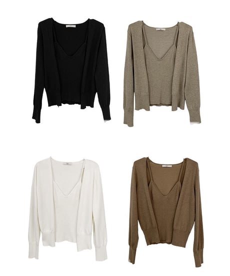 knit camisole & cardigan ensemble /4color