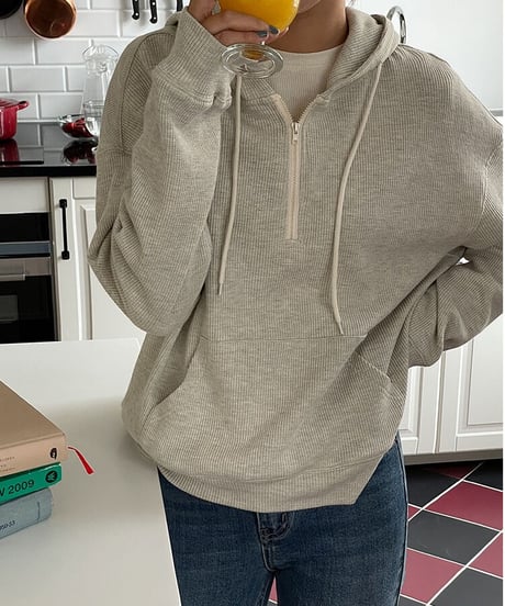 [OUTLET]waffle  half zip hoodie/3color