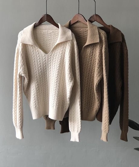 [OUTLET]cable open collar knit/3color