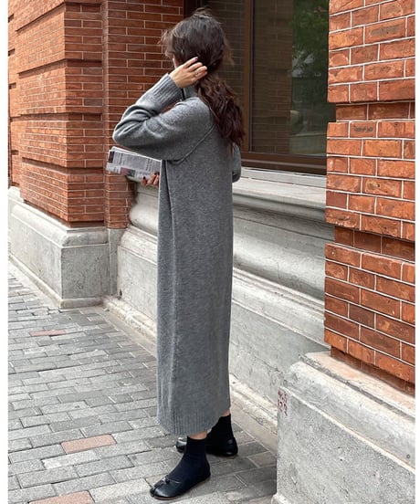 high neck long knit one-piece/3color
