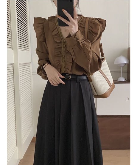 A line pleats long skirt/3color
