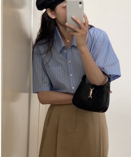 color stripe shirt(half sleeve)/2color