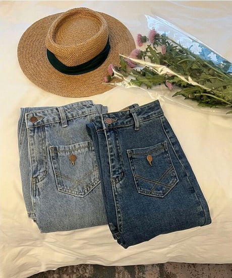 front pocket semi flare denim/2color