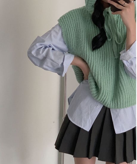 [OUTLET]hoodie knit vest/3color