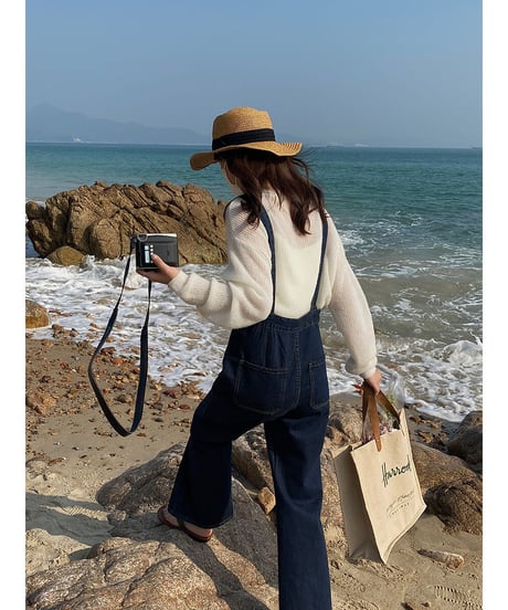 flare denim salopette/2color