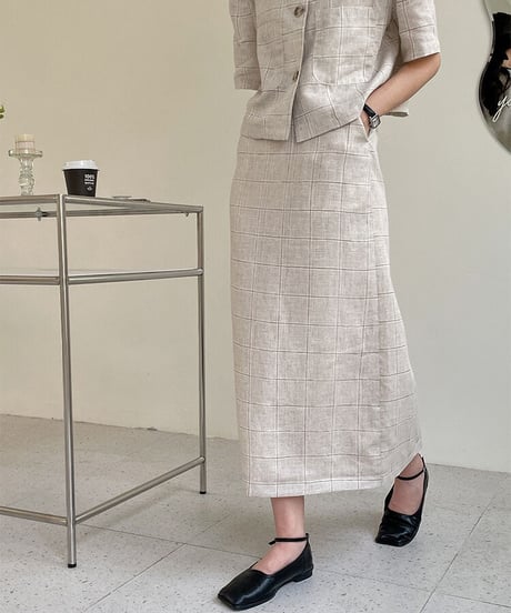 （linen 100%）linen check SET UP(下)/2color