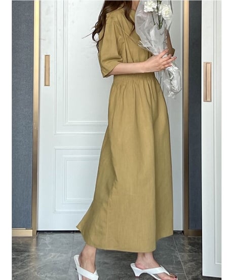 waist mark linen dress/3color