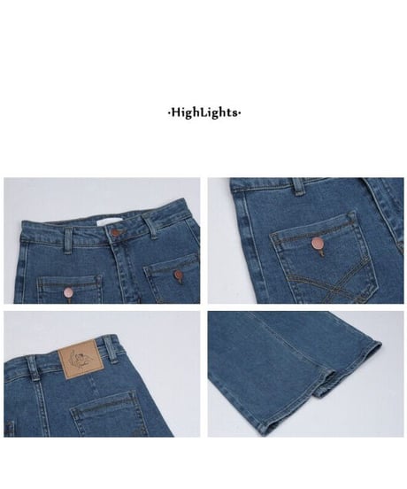 front pocket semi flare denim/2color