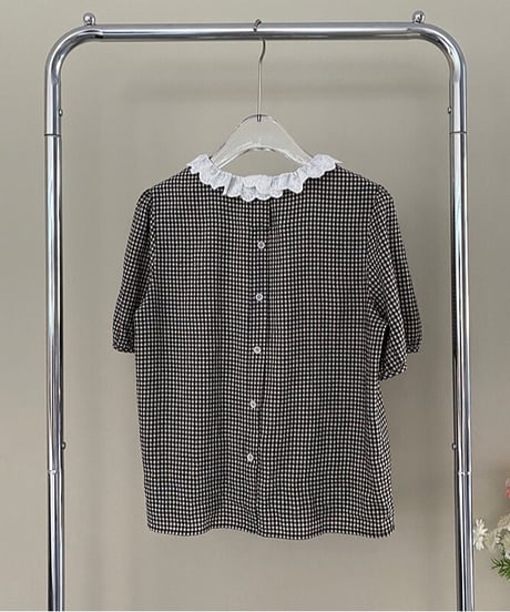 gingham check lace blouse(ネコポス)