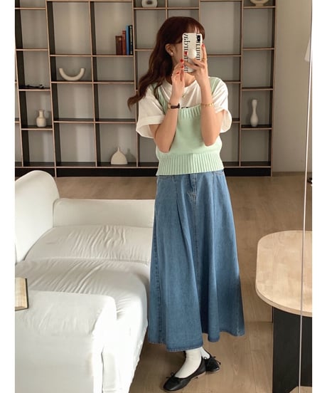 square neck knit bustier/4color