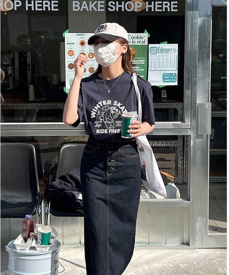 front button denim skirt/2color