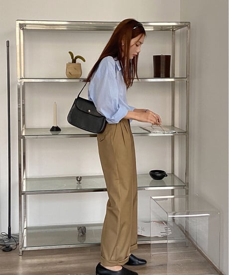 tuck wide slacks & belt/3color