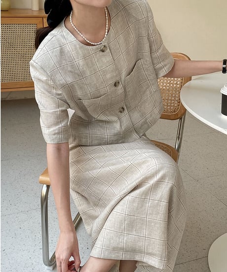 （linen 100%）linen check SET UP(上)/2color