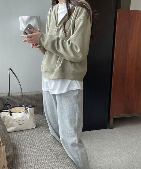 [OUTLET]waffle  half zip hoodie/3color