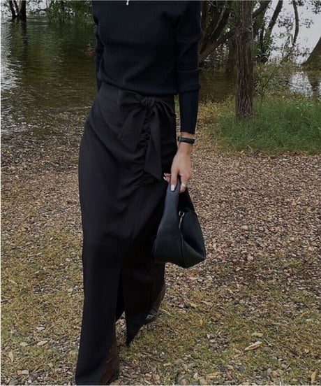 ribbon tight long skirt/2color