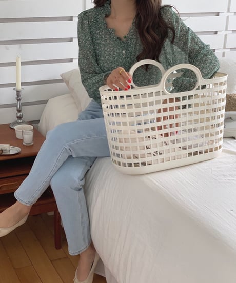 flower V neck chiffon blouse/3color