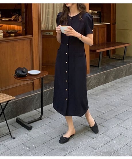 front button classic dress(half sleeve)/2color