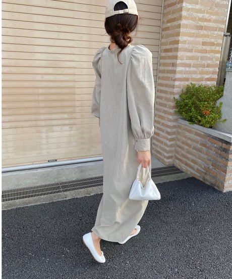 2way puff sleeve long dress/3color