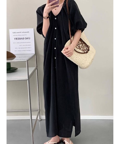front button long dress(inner set)/3color