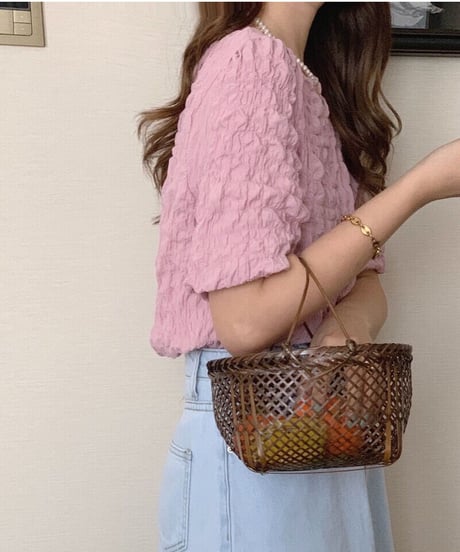 bubble U neck tee/4color