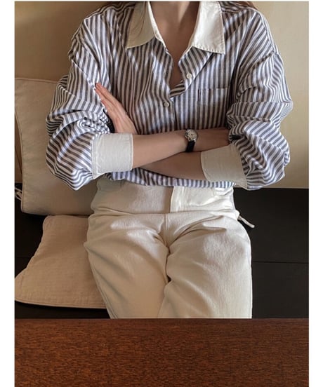 bi-color stripe shirt/2color