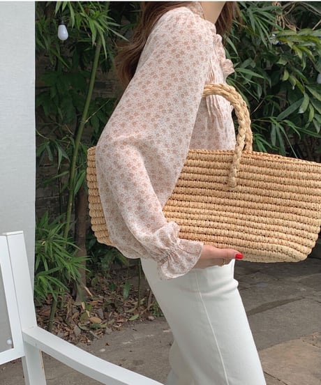 flower V neck chiffon blouse/3color
