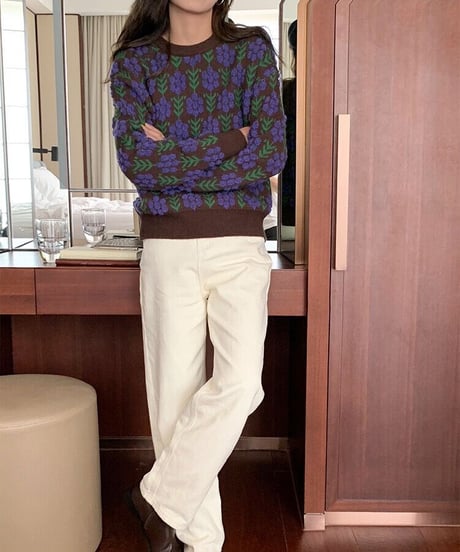 [OUTLET]retro flower knit pullover