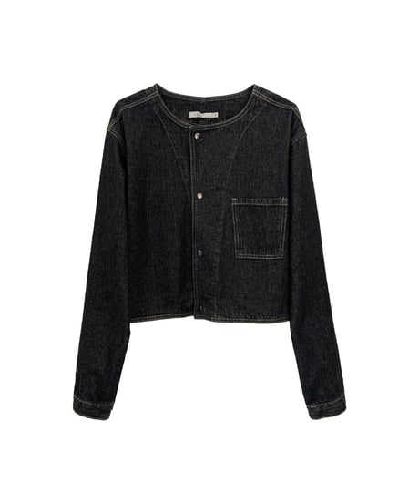 [OUTLET]no collar denim jacket/2color