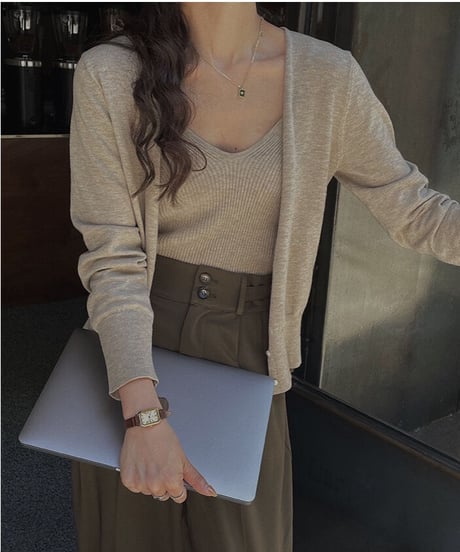 knit camisole & cardigan ensemble /4color