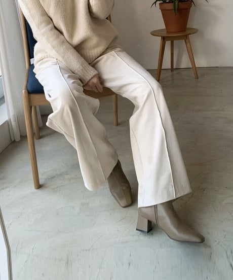 【real leather】square too short boots/smooth leather