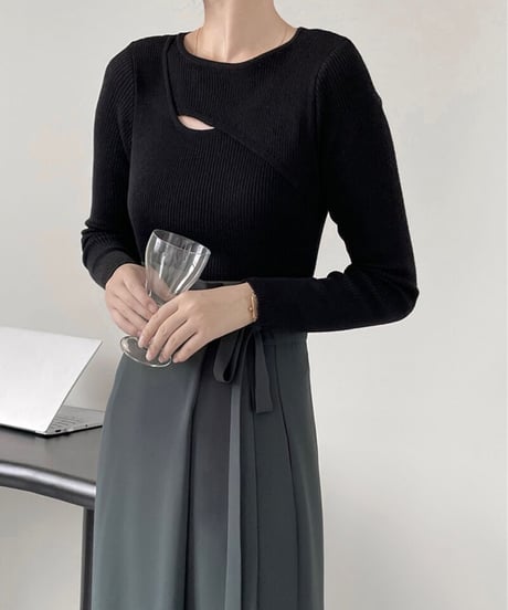asymmetry rib knit/4color