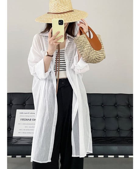 sheer stripe long shirt