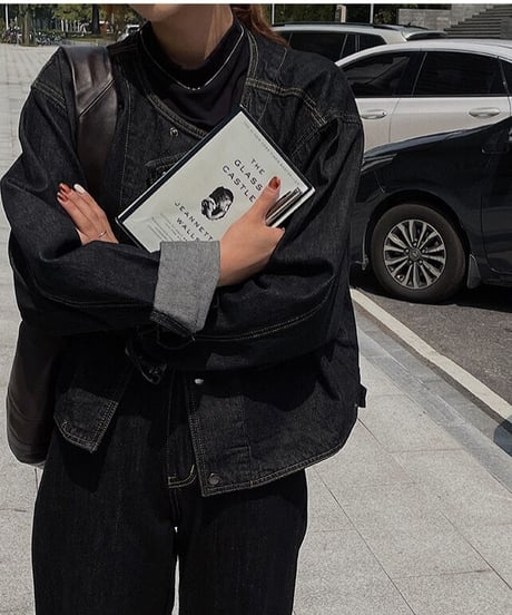 [OUTLET]no collar denim jacket/2color