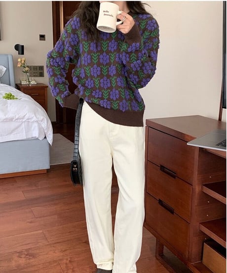 [OUTLET]retro flower knit pullover