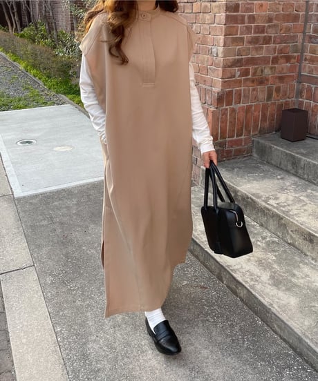 Key neck long dress/3color