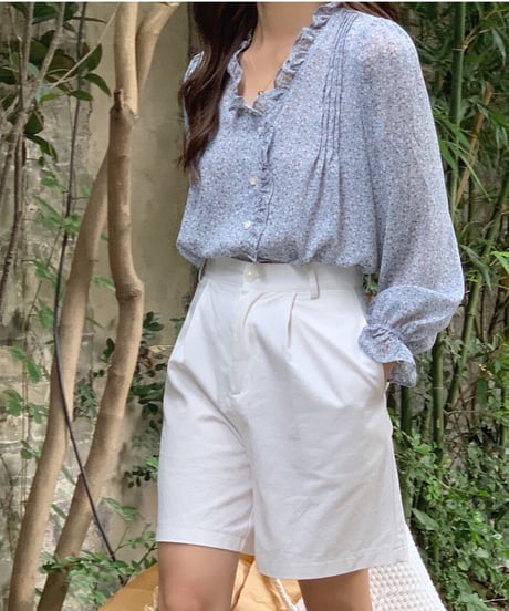 flower V neck chiffon blouse/3color