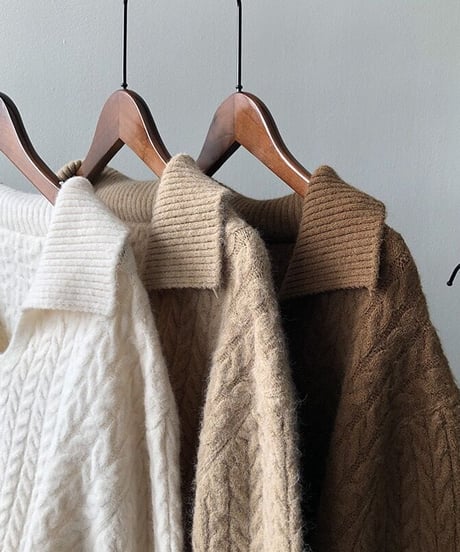 [OUTLET]cable open collar knit/3color