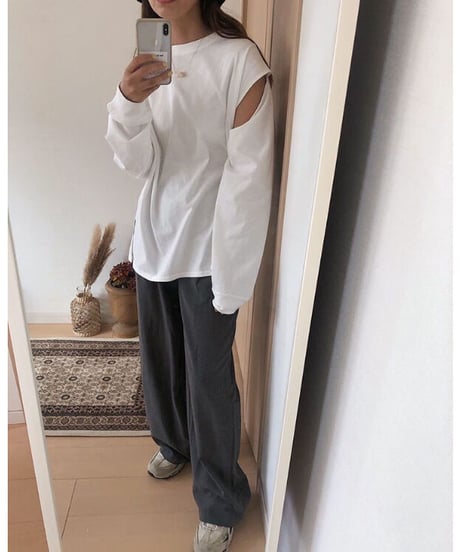 [OUTLET]3way sleeve slit Tee/2color