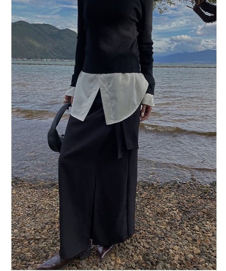 ribbon tight long skirt/2color