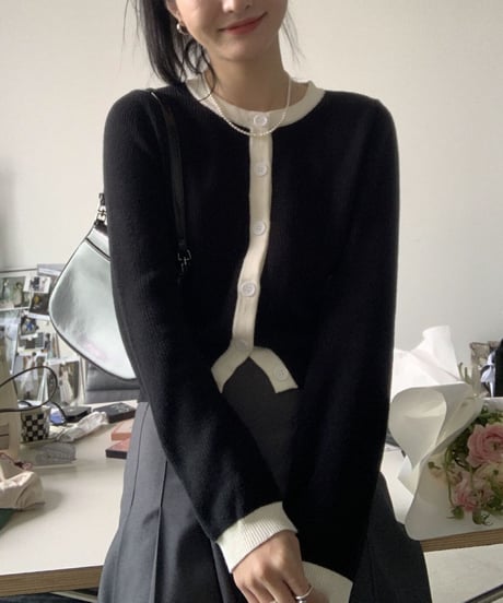 bi-color line cardigan/3color