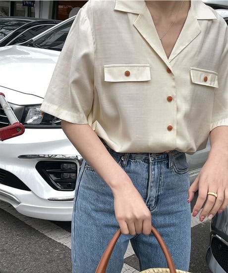 open collar half sleeve shirt/3color