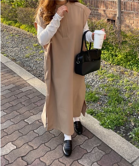 Key neck long dress/3color
