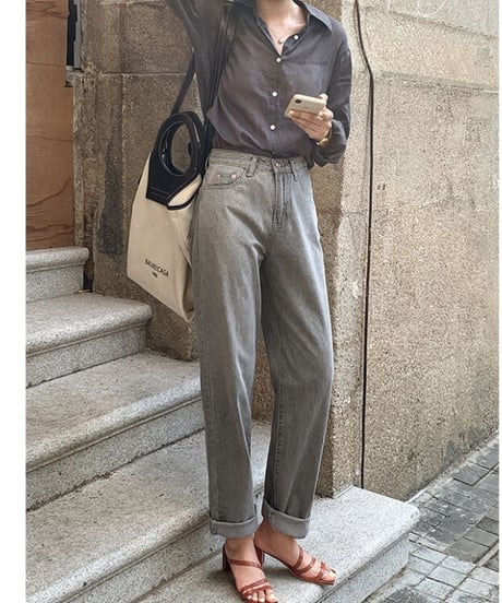 [OUTLET]gray straight denim