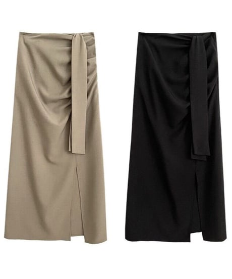 ribbon tight long skirt/2color