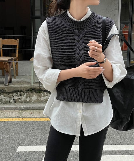 cable side open vest/3color