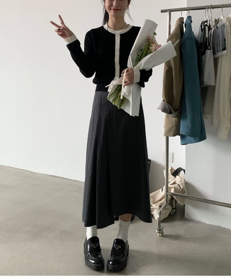 bi-color line cardigan/3color