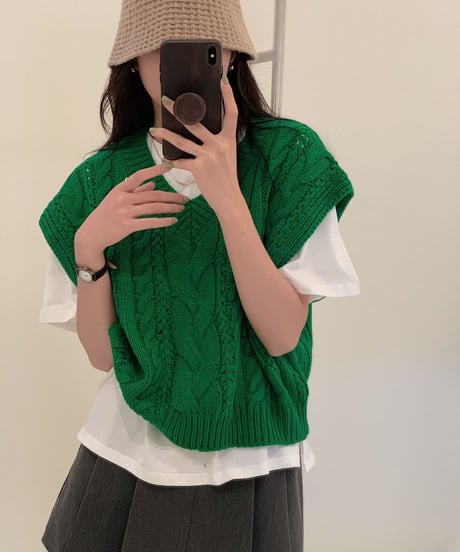 drop shoulder cable vest/5color