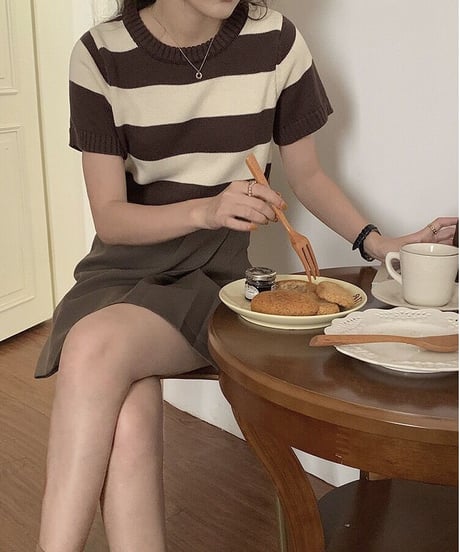 border knit tee/3color