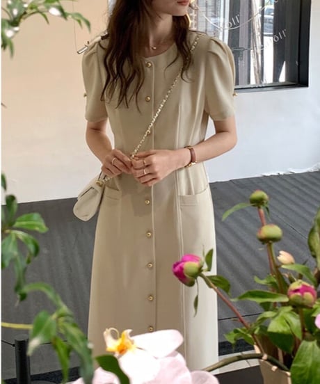 front button classic dress(half sleeve)/2color